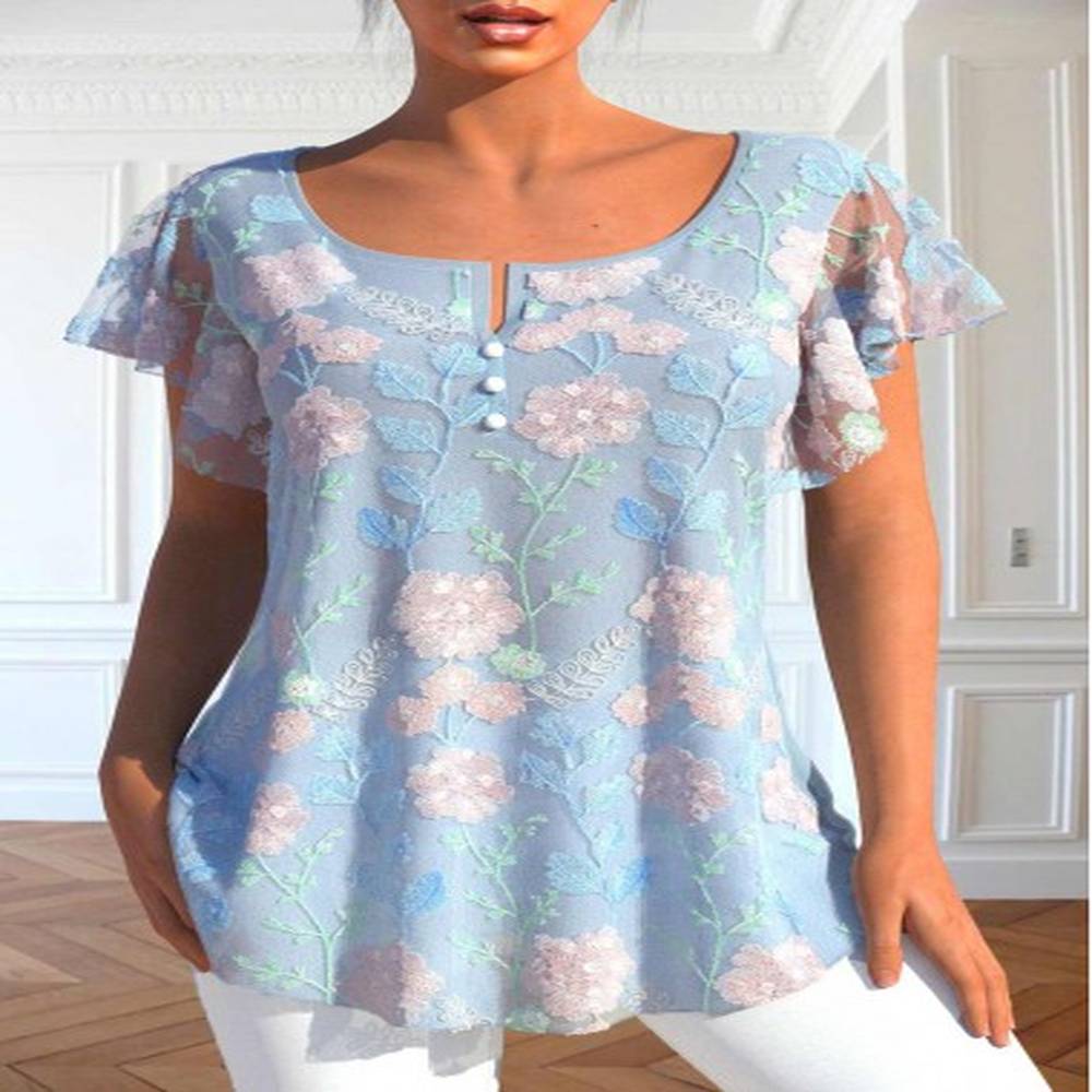 modlily light blue lace short sleeve t shirt xxl