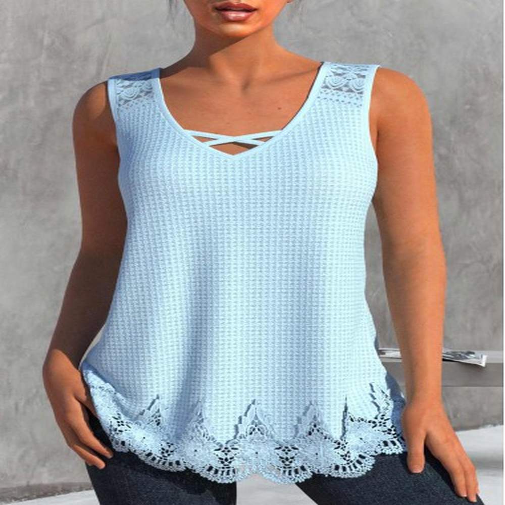 modlily light blue lace v neck tank top m