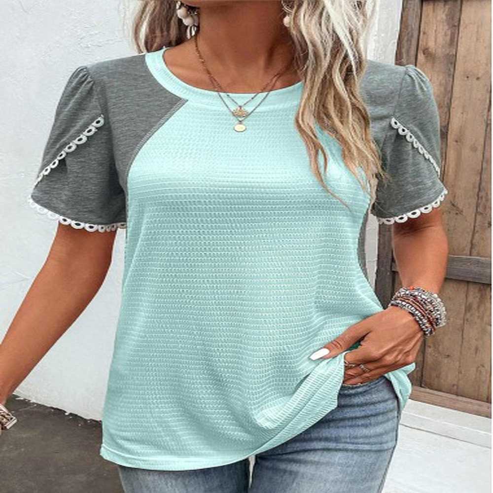 modlily light blue patchwork short sleeve t shirt l