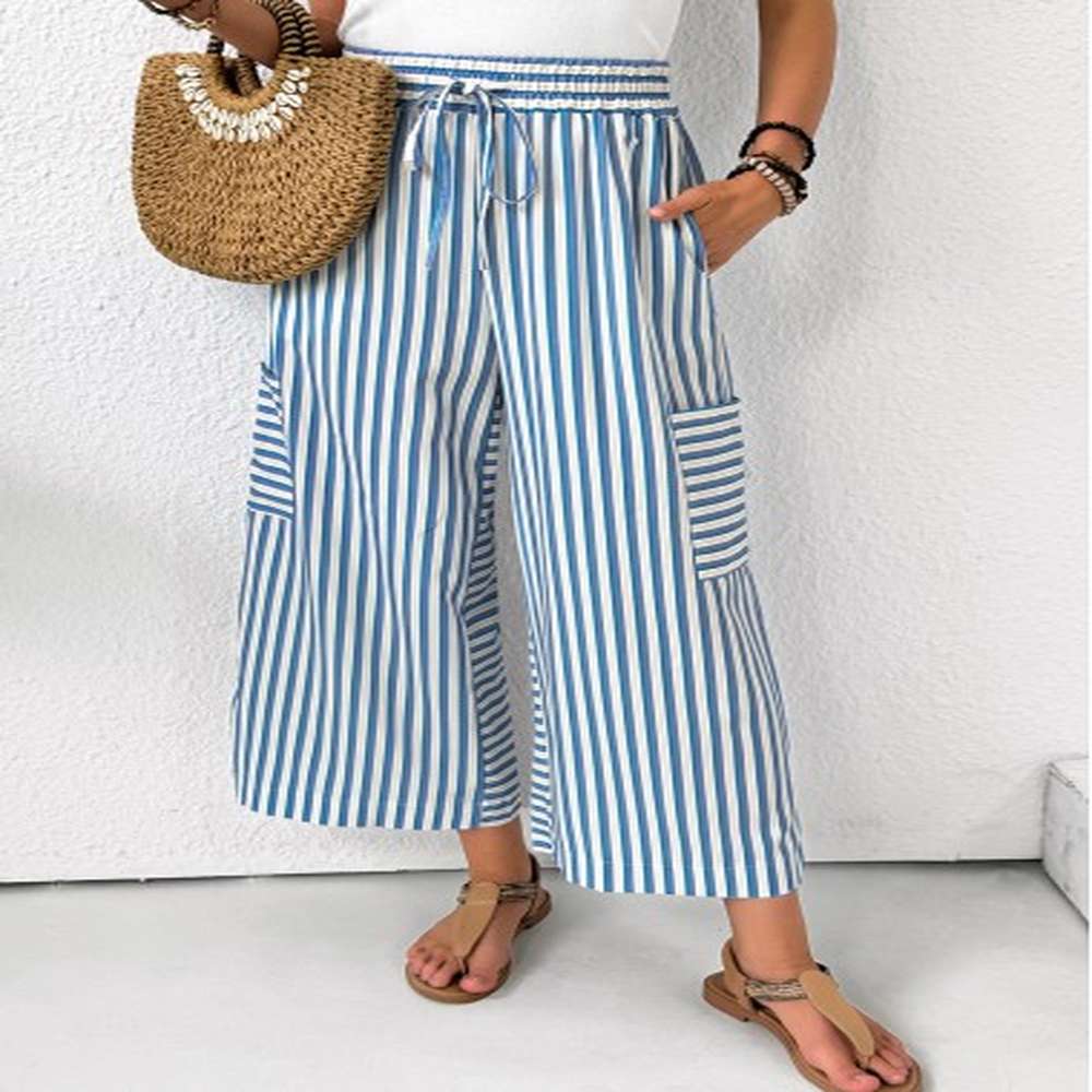 modlily light blue pocket striped wide leg elastic waist pants