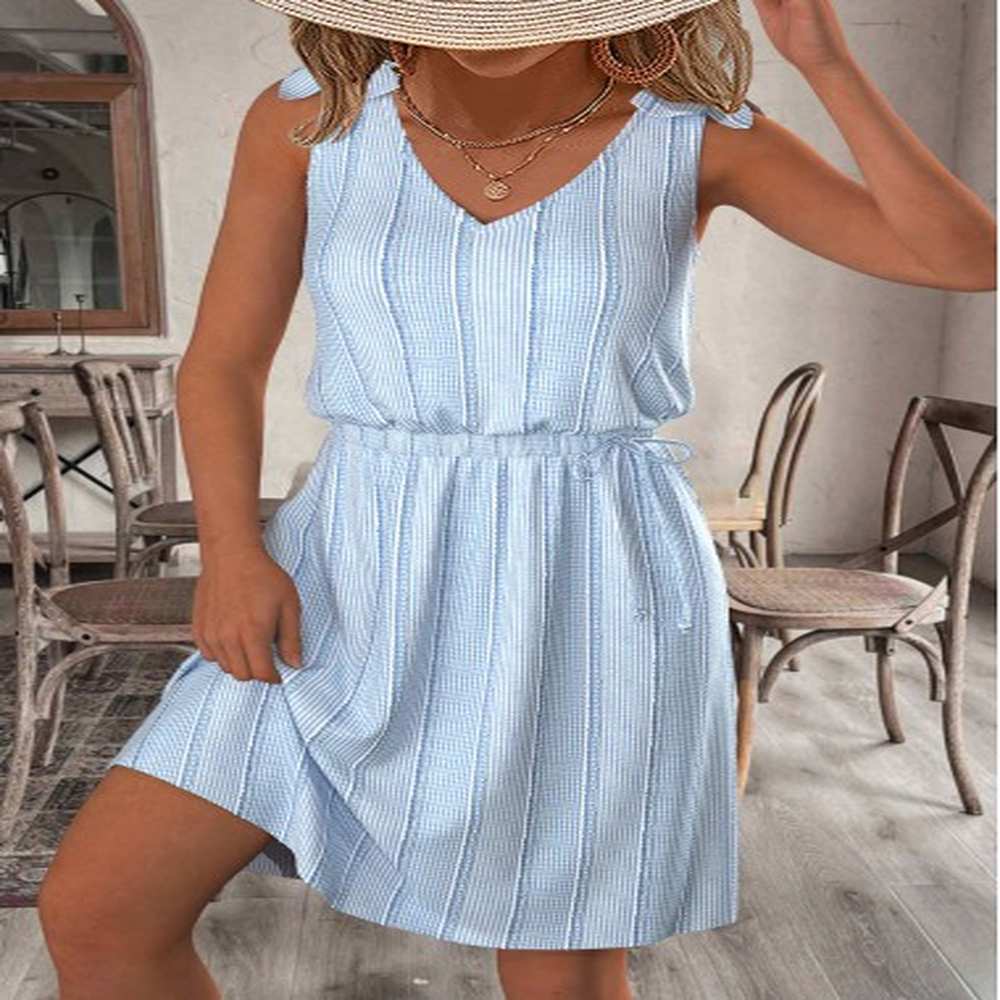 modlily light blue short sleeveless v neck dress l