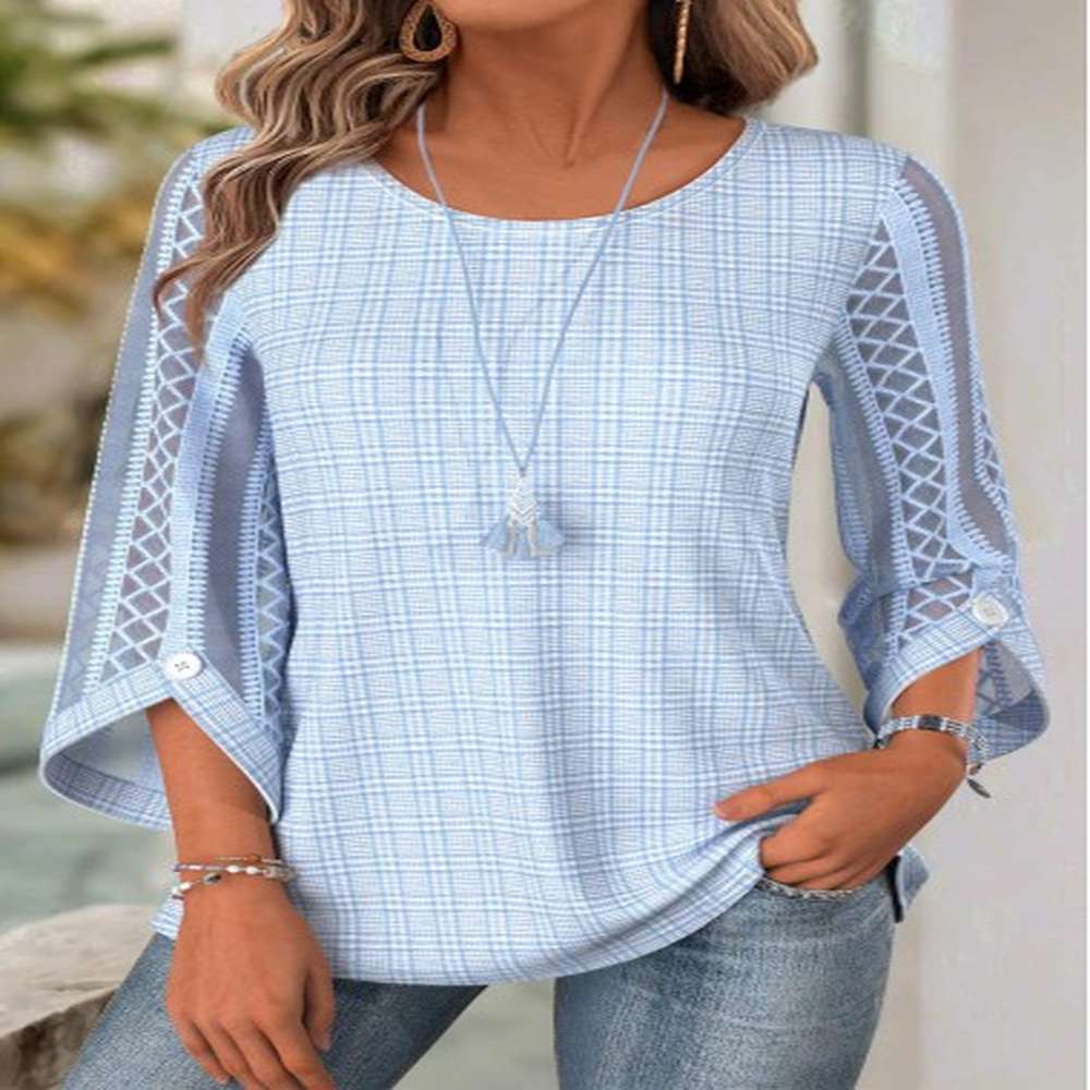 modlily light blue sleeve round neck blouse m