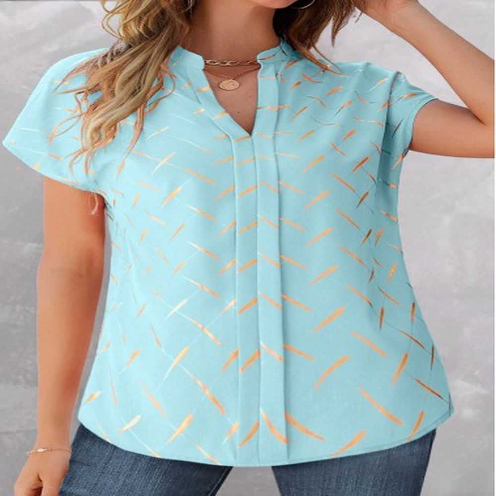 modlily light blue split striped short sleeve blouse m