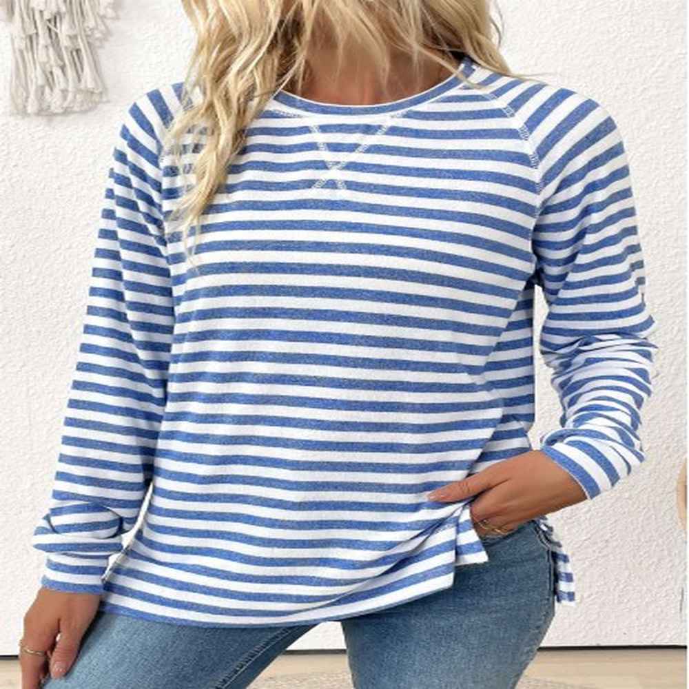 modlily light blue striped long sleeve round neck t shirt