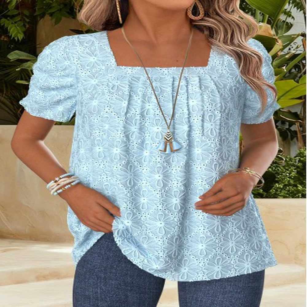 modlily light blue tummy coverage short sleeve square neck blouse