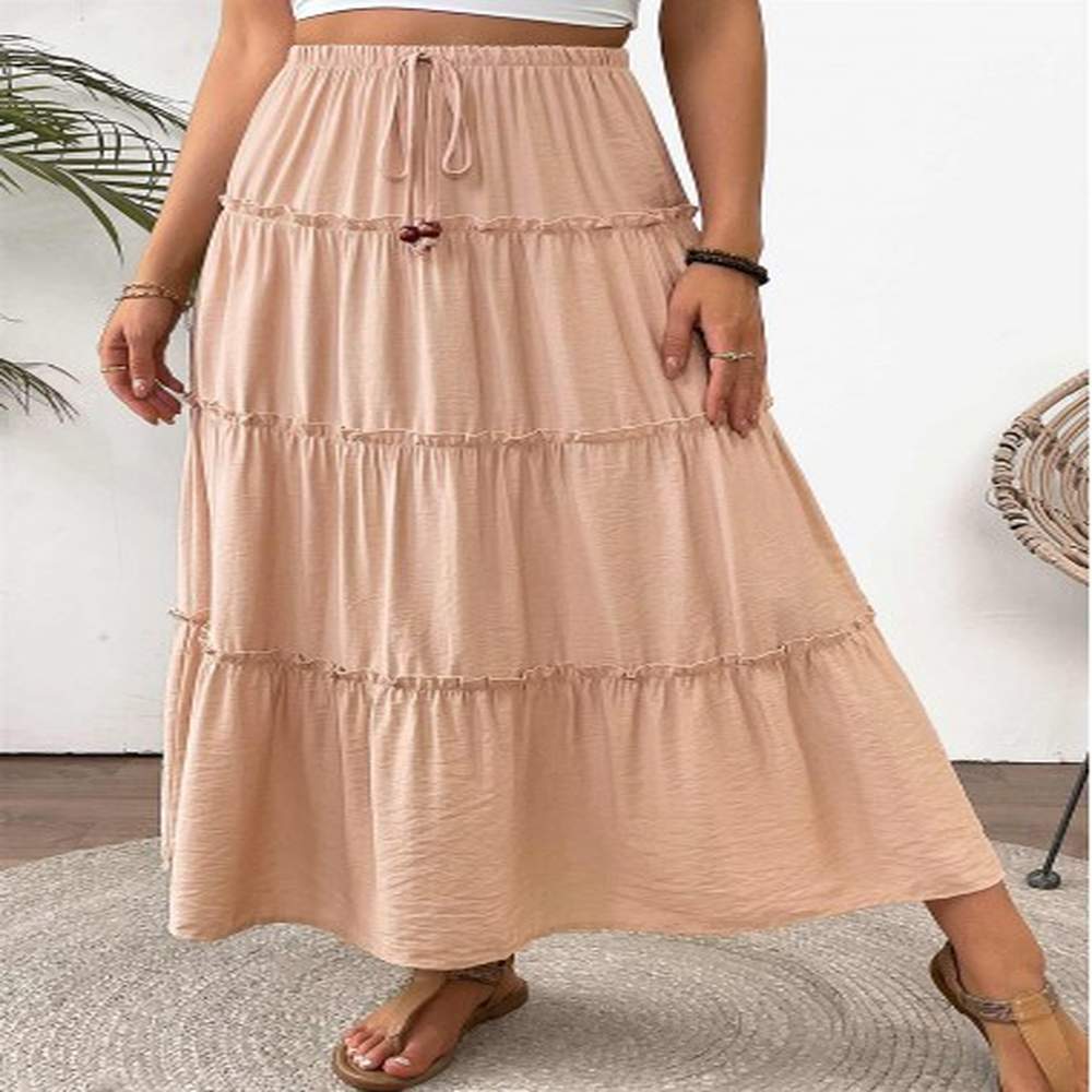 modlily light camel a line elastic waist maxi skirt