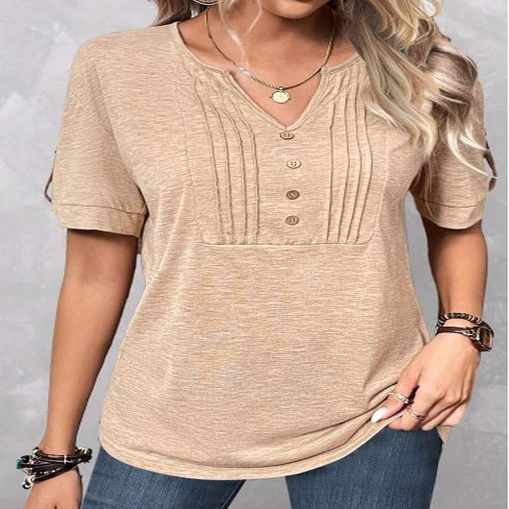 modlily light camel button short sleeve t shirt xl