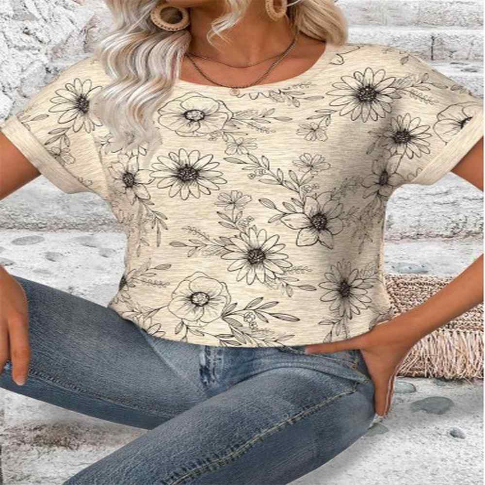 modlily light camel floral print short sleeve t shirt