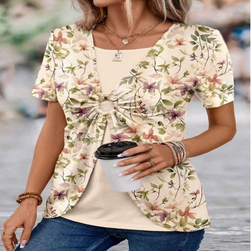 modlily light camel floral print t shirt xl