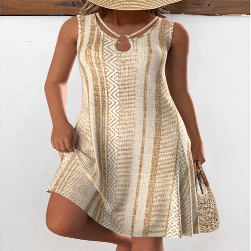 modlily light camel geometric print dress s