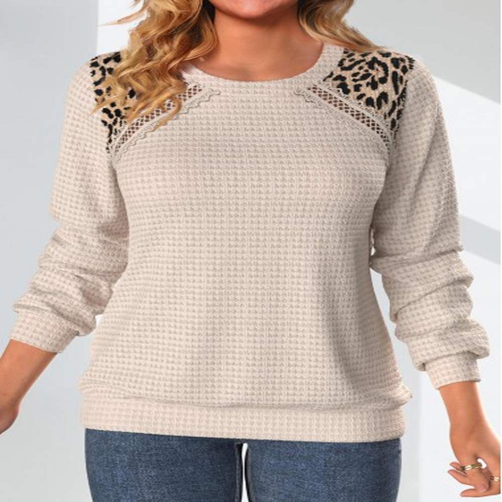 modlily light camel patchwork leopard long sleeve sweatshirt m