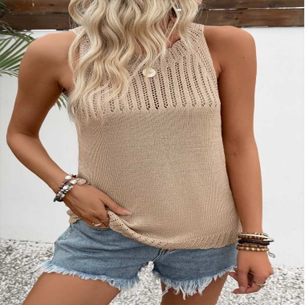 modlily light camel sleeveless round neck tank top s