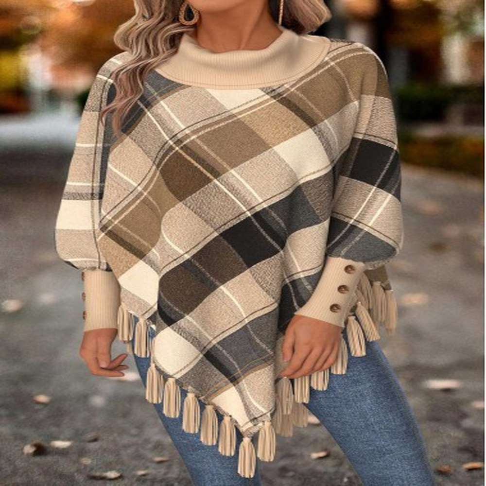 modlily light camel tummy coverage plaid long sleeve sweatshirt