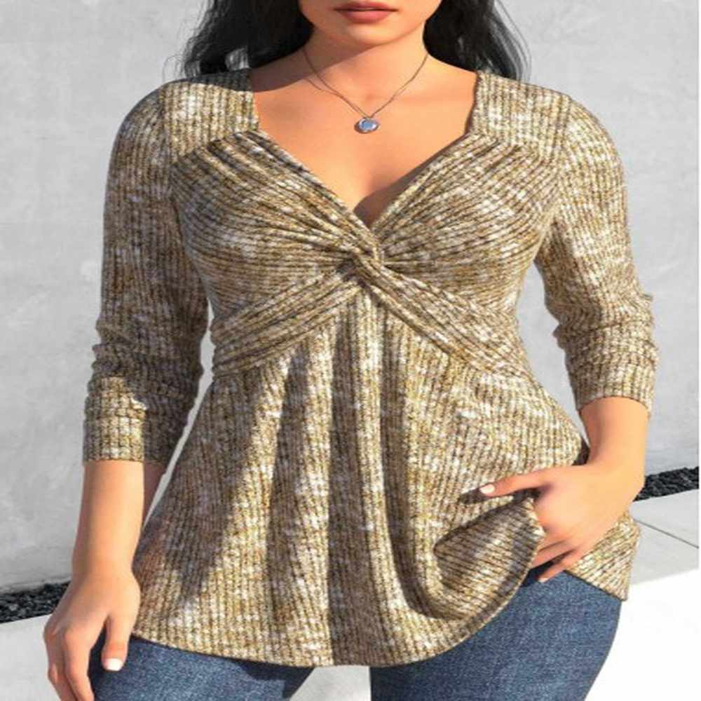 modlily light camel twist long sleeve t shirt l