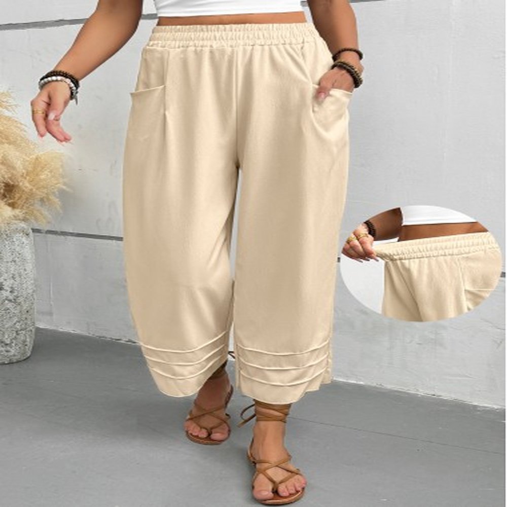 modlily light camel wide leg elastic waist high waisted pants