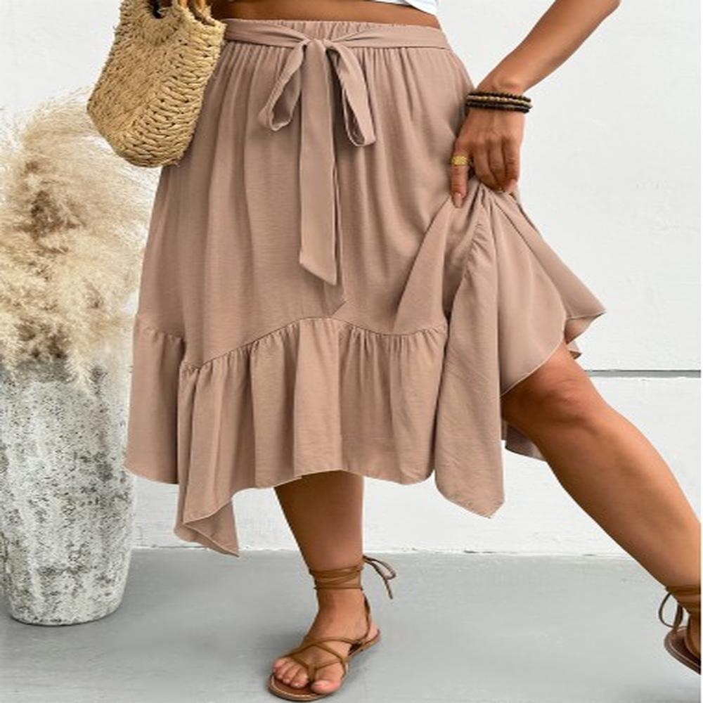 modlily light coffee a line elastic waist skirt xl