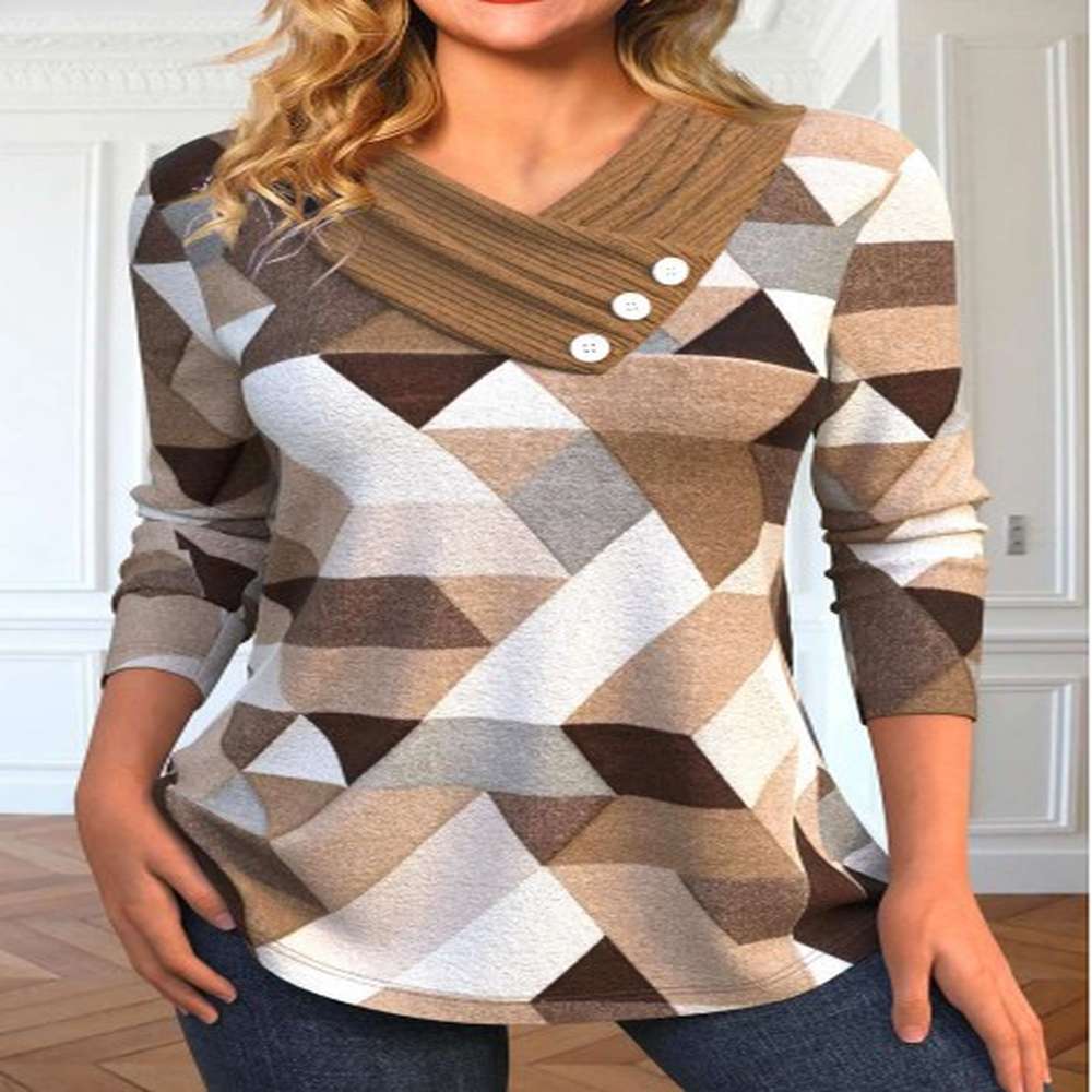 modlily light coffee asymmetry geometric print t shirt xxl