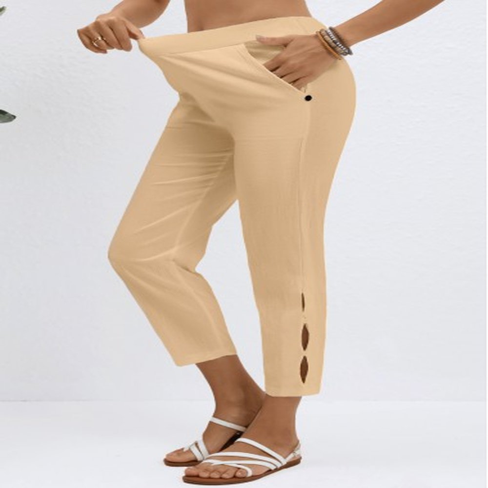 modlily light coffee elastic waist high waisted pants xl