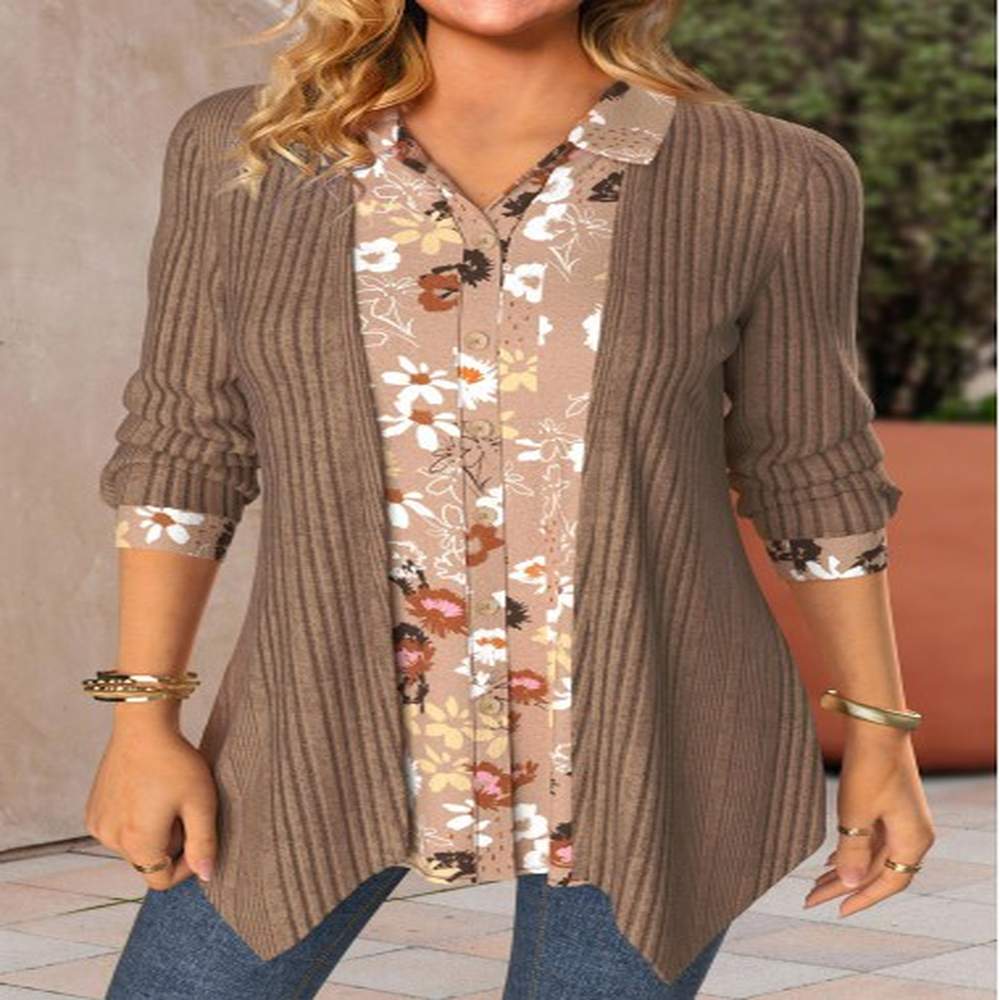 modlily light coffee fake in floral print blouse xxl