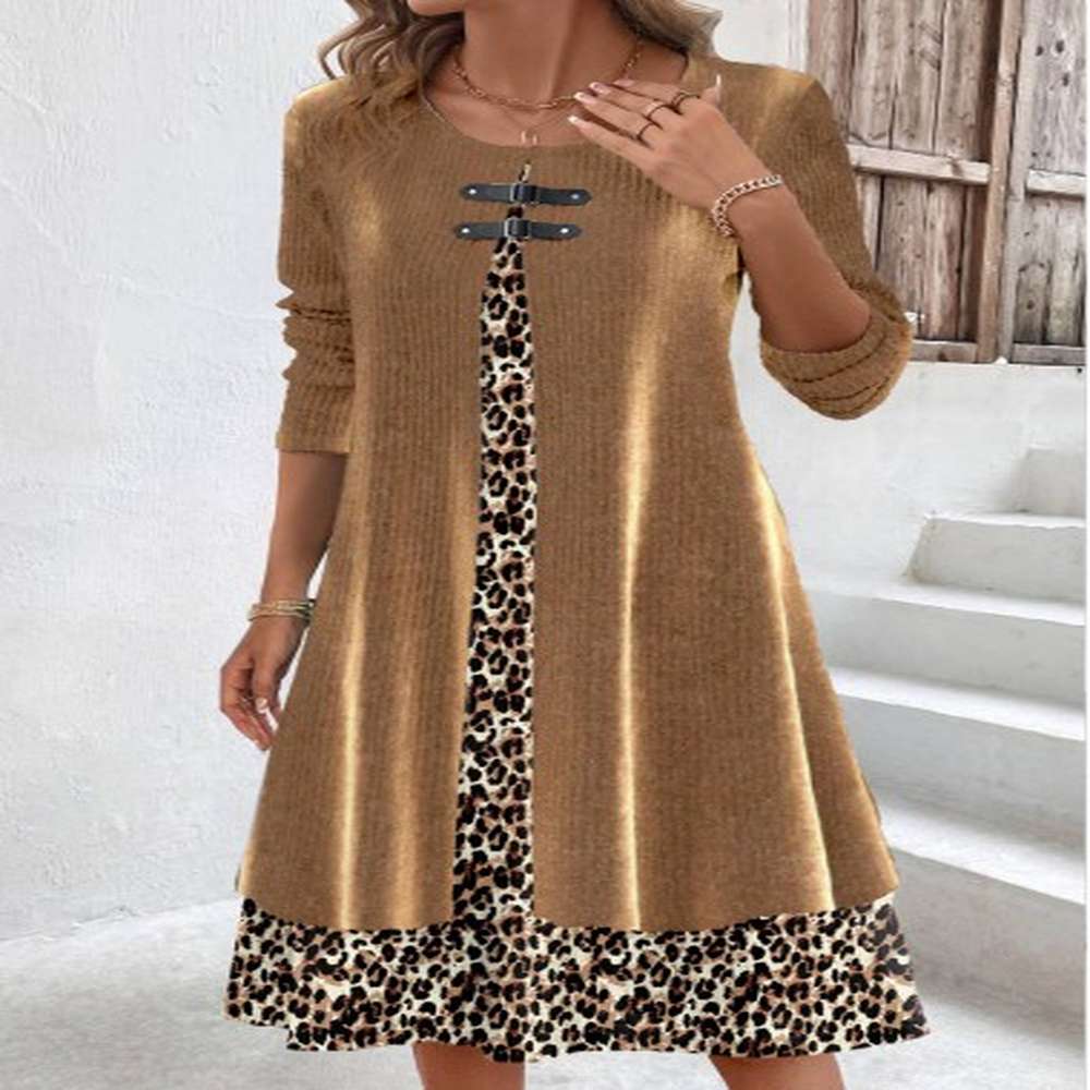 modlily light coffee fake in leopard a line dress