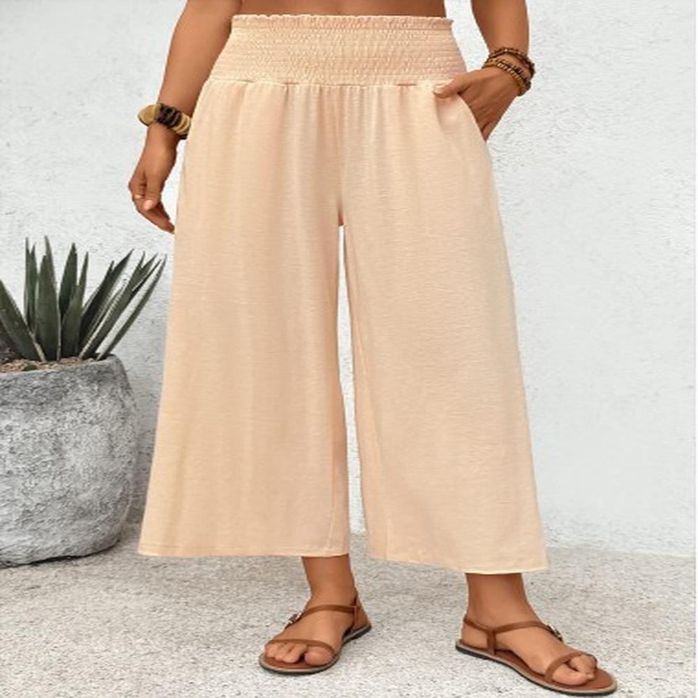 modlily light coffee flowy wide leg elastic waist pants