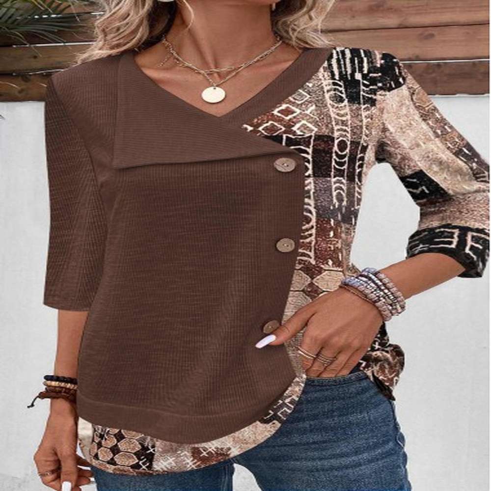 modlily light coffee patchwork geometric print t shirt s