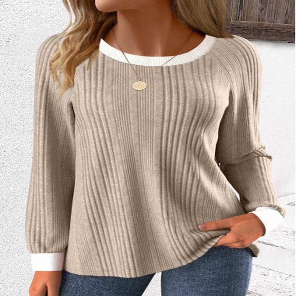modlily light coffee patchwork long sleeve round neck sweatshirt