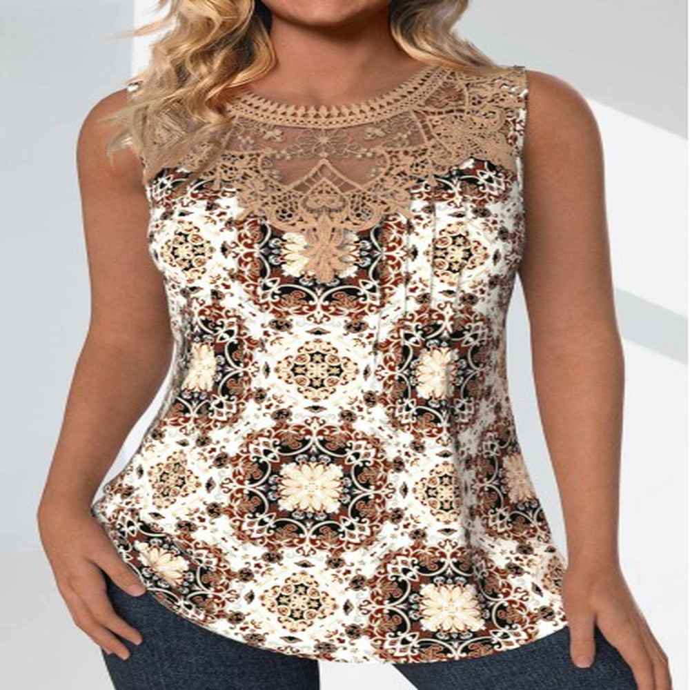 modlily light coffee patchwork tribal print sleeveless tank top