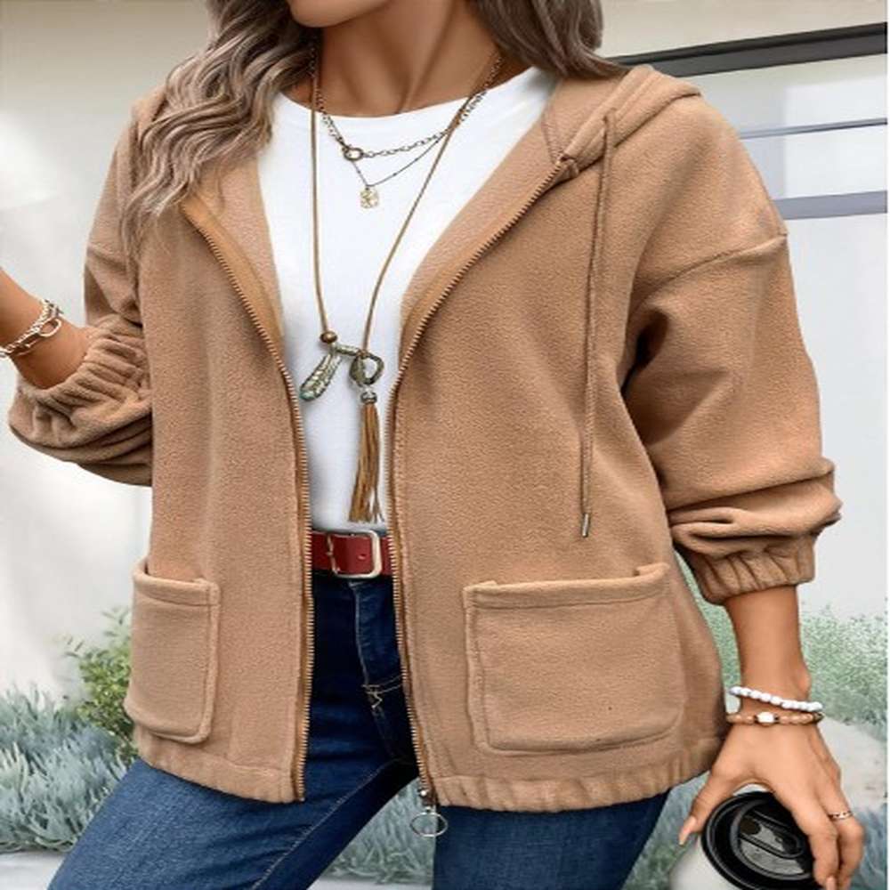 modlily light coffee plush long sleeve hoodie xxl