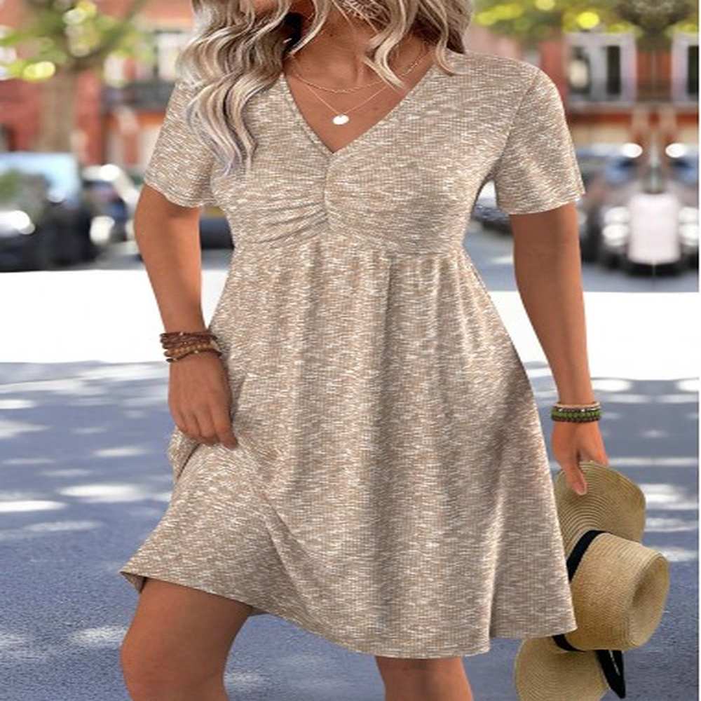 modlily light coffee short v neck dress xxl