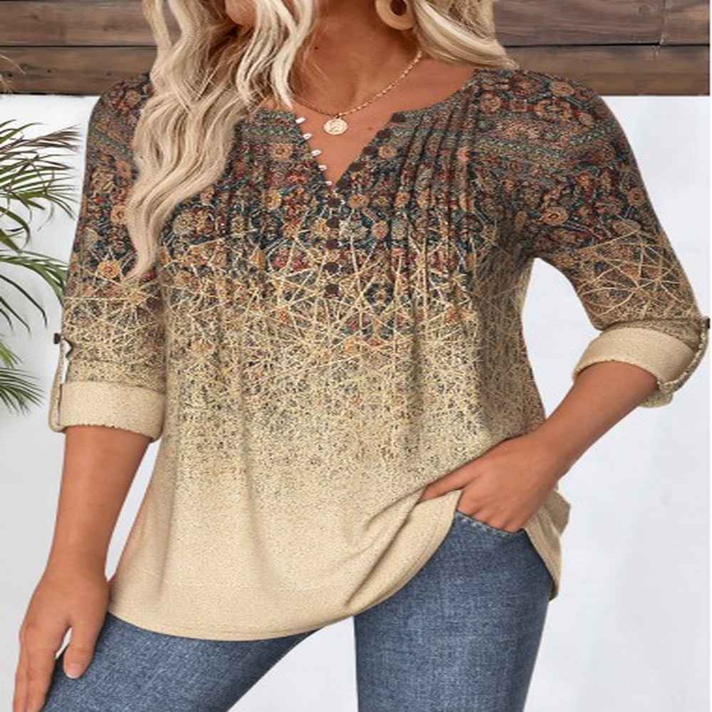 modlily light coffee tribal print shirt l
