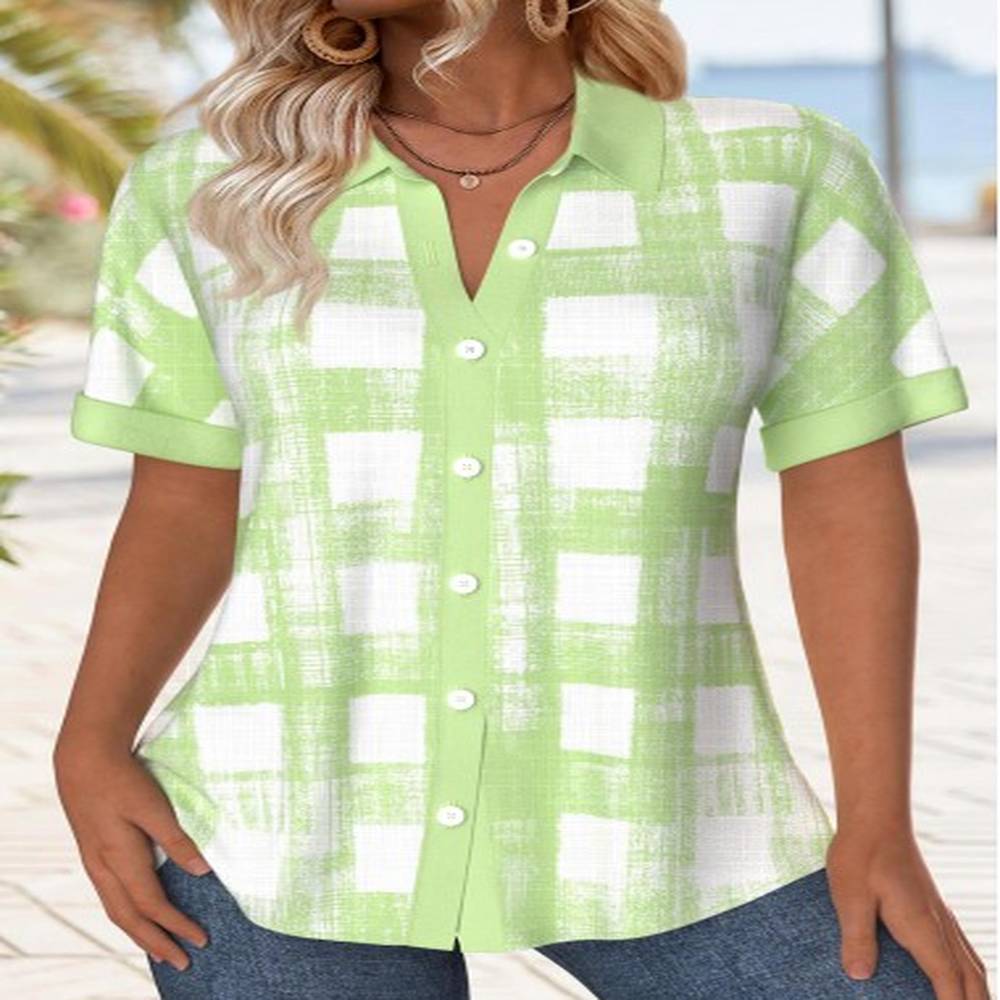 modlily light green button plaid short sleeve shirt xl