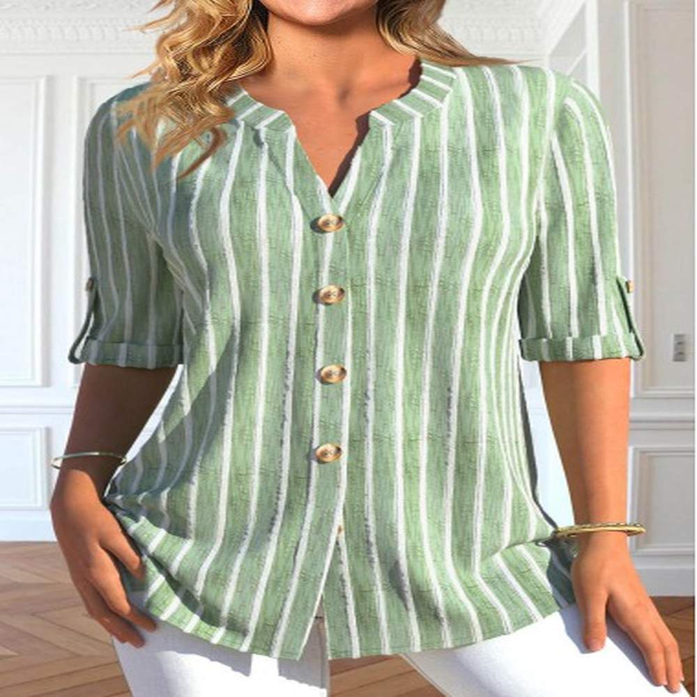 modlily light green button striped half sleeve blouse m