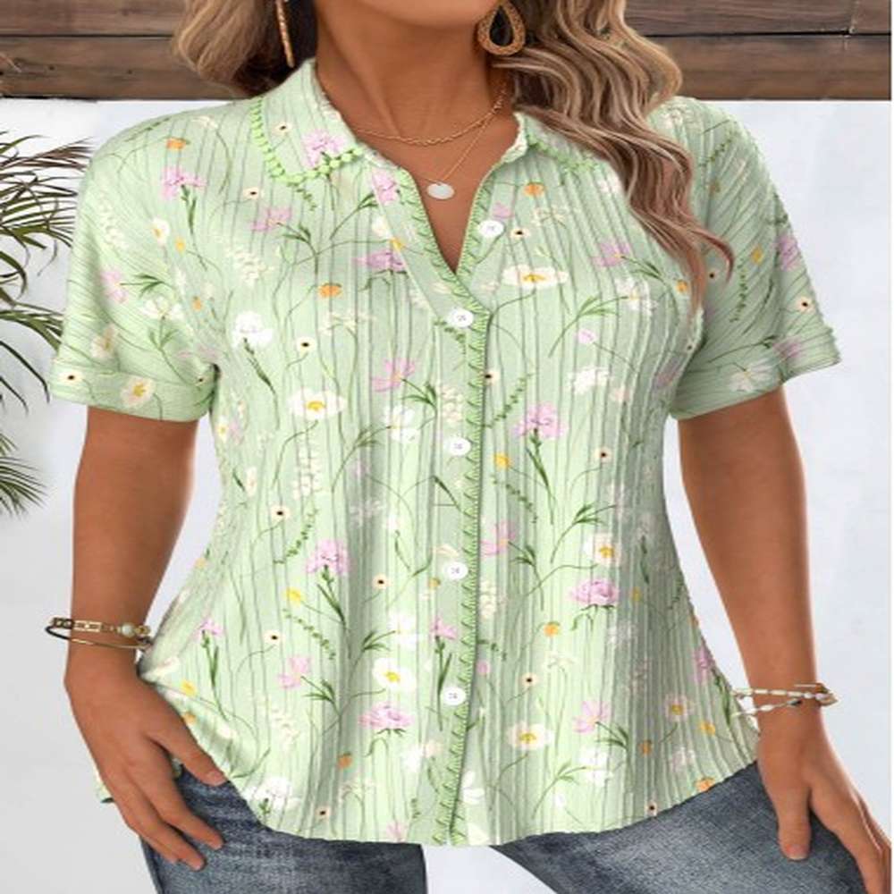 modlily light green floral print short sleeve shirt s