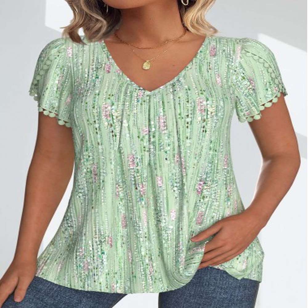 modlily light green patchwork geometric print short sleeve t shirt