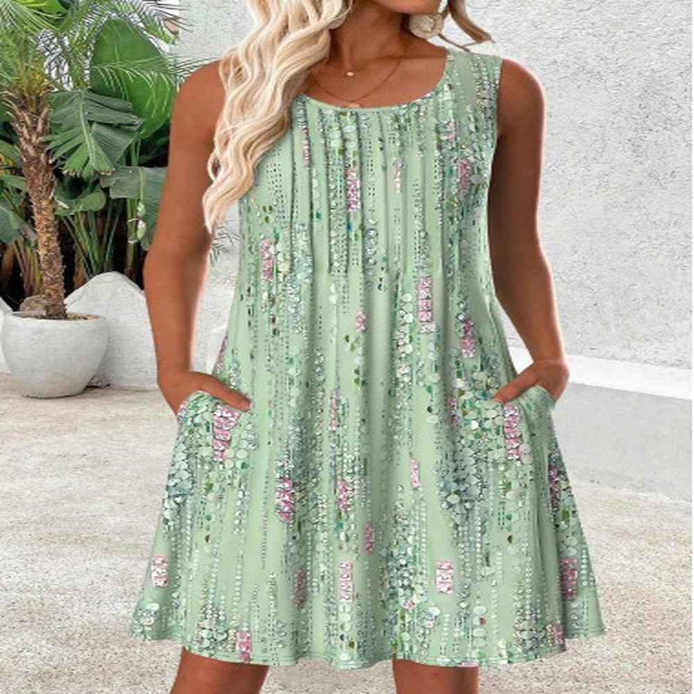modlily light green short sleeveless scoop neck dress s