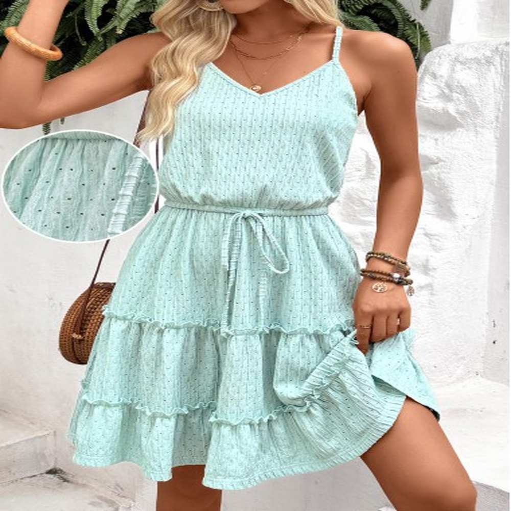 modlily light green tummy coverage short strappy v neck dress