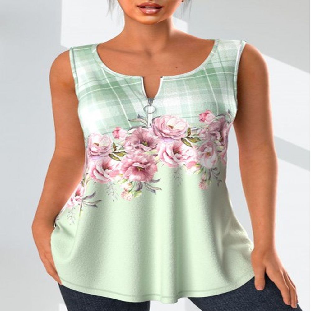 modlily light green zipper floral print tank top l