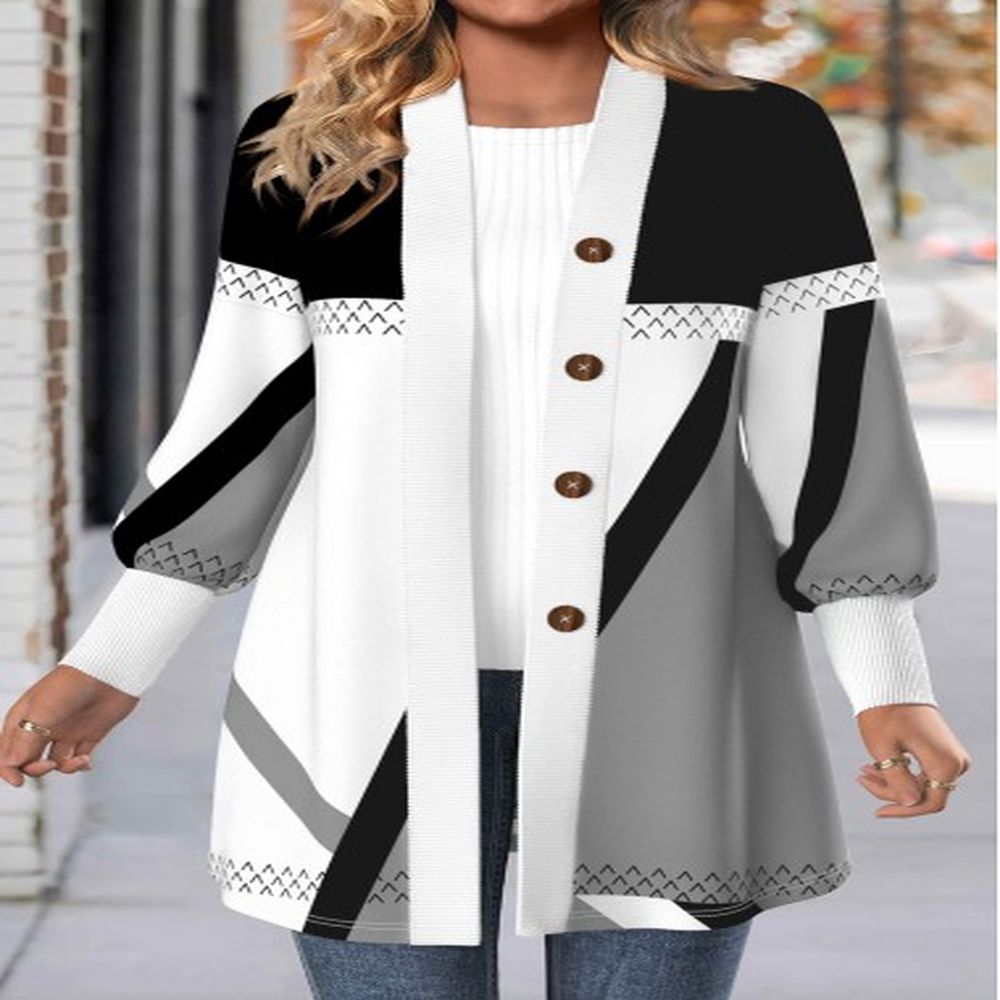 modlily light grey button geometric print long sleeve coat