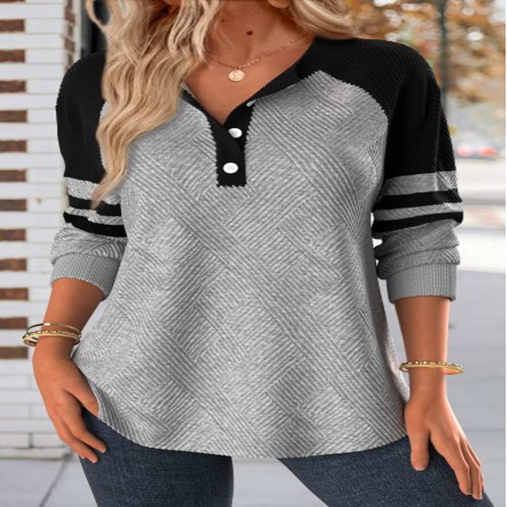 modlily light grey button long sleeve split neck sweatshirt