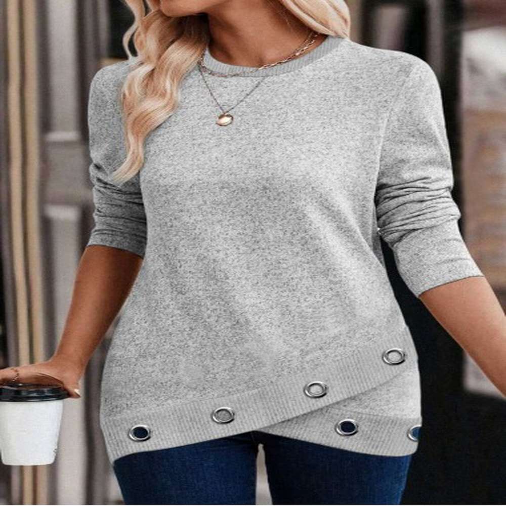 modlily light grey cross hem long sleeve round neck sweatshirt