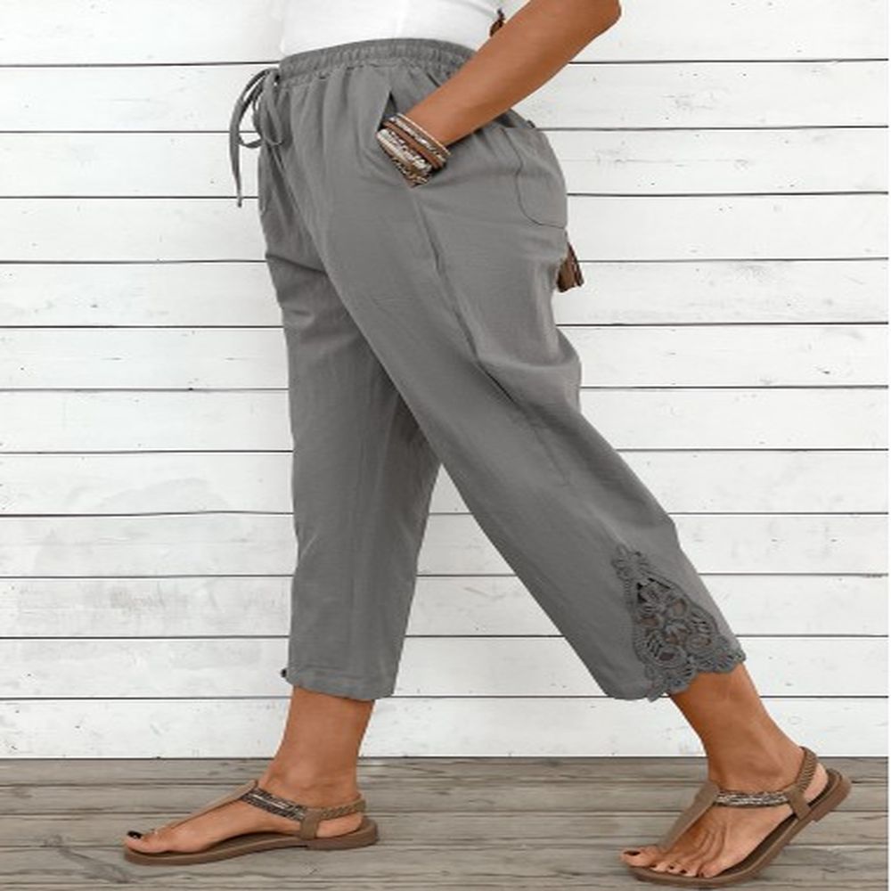 modlily light grey drawstring straight leg elastic waist pants