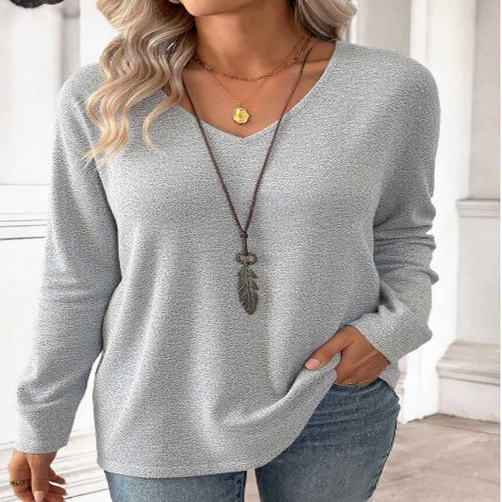 modlily light grey long sleeve v neck t shirt