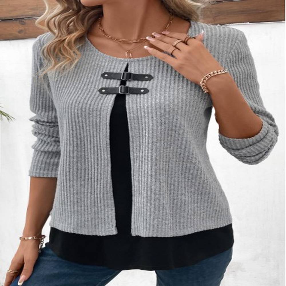 modlily light grey marl long sleeve fake two piece twinset