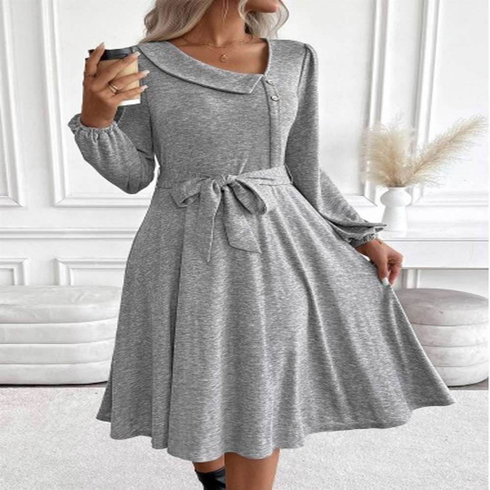 modlily light grey marl tummy coverage belted long sleeve dress