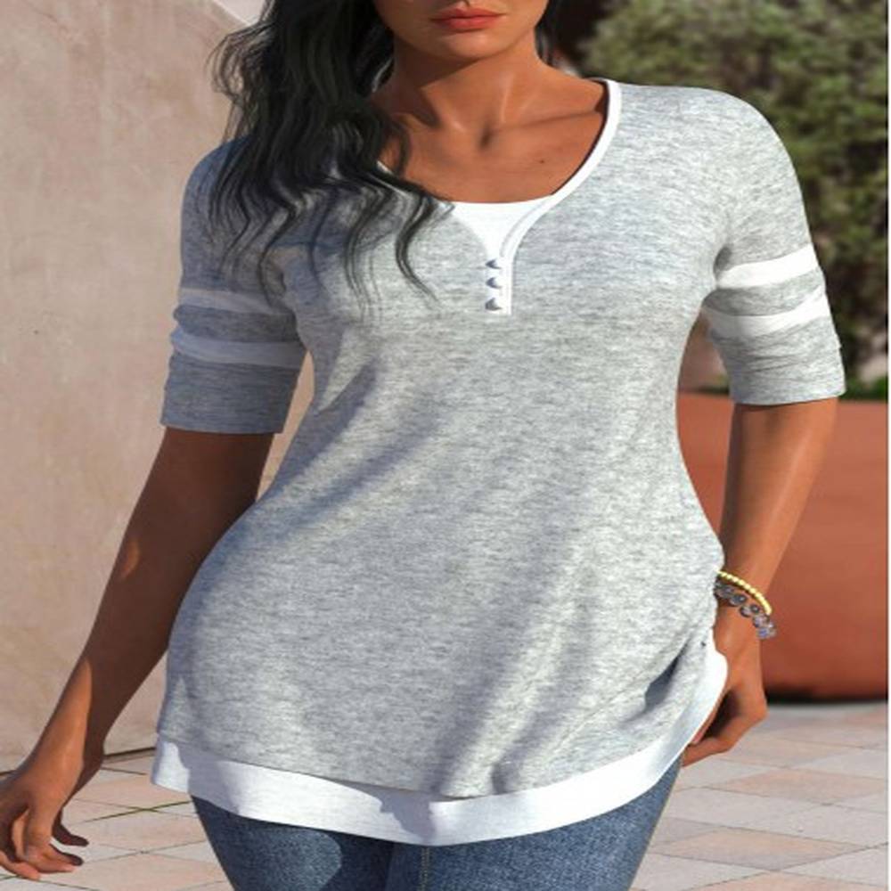 modlily light grey patchwork round neck t shirt xl