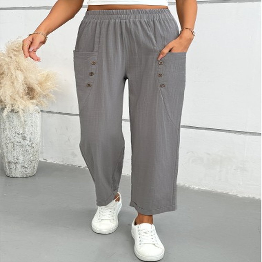 modlily light grey straight leg elastic waist mid waisted pants