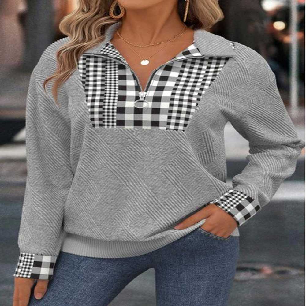 modlily light grey tummy coverage plaid long sleeve sweatshirt