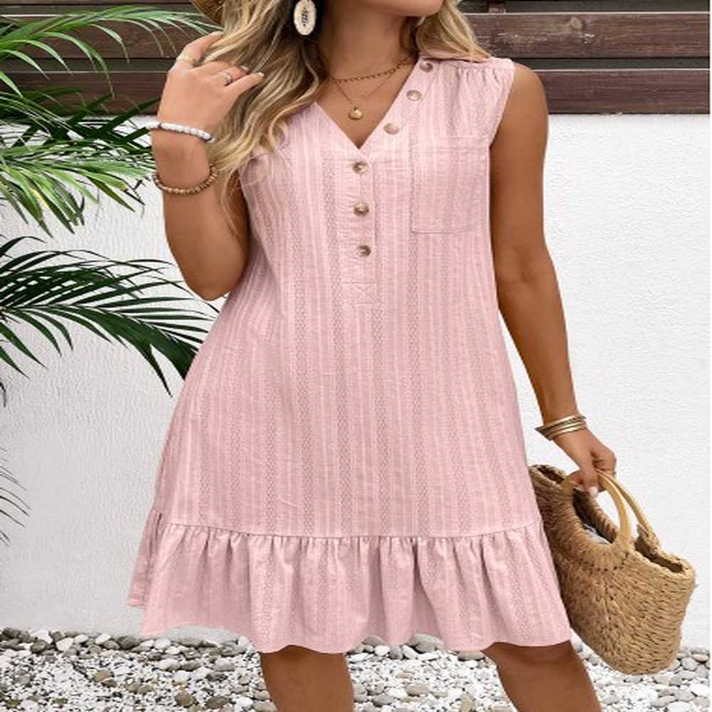 modlily light pink button a line sleeveless dress m