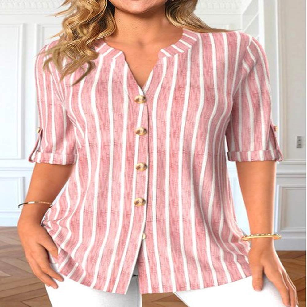 modlily light pink button striped half sleeve blouse m